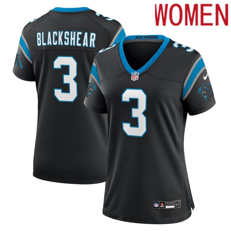 Women Carolina Panthers #3 Raheem Blackshear Nike Black Team Game NFL Jersey->women nfl jersey->Women Jersey